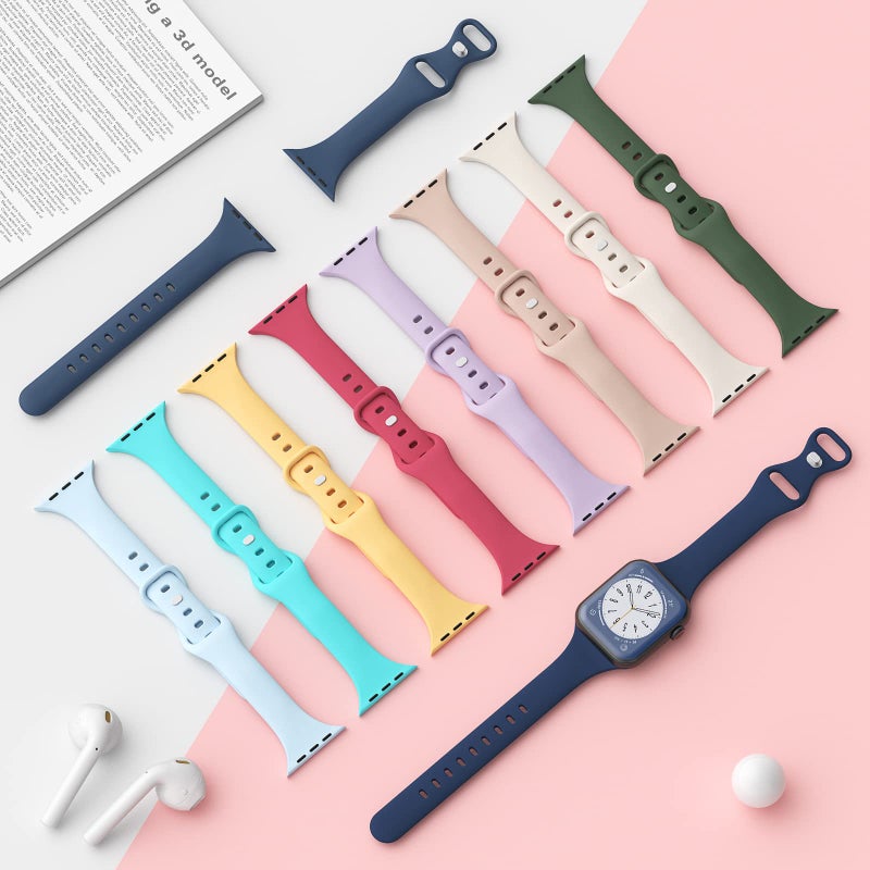 DYKEISS Sport Slim Silicone Band Compatible for Apple Watch Band 38mm 42mm 40mm 44mm 41mm 45mm 49mm, Thin Soft Narrow Replacement Strap Wristband for iWatch Ultra Series 8/7/SE/6/5/4/3/2/1 Women Men - Image 4